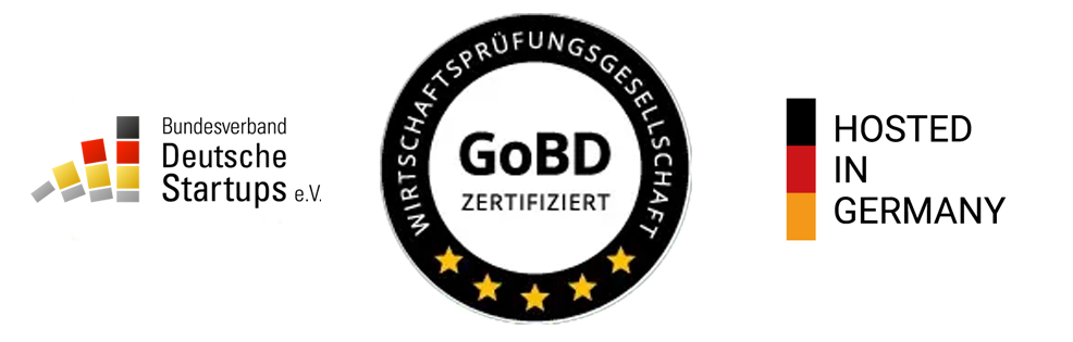 Logos Bundesverband Deutscher Startups, GoBD-zertifiziert, hosted in germany