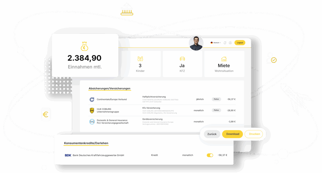 fino Cockpit Screenshot, rundherum fliegen Icons und eine Rakete